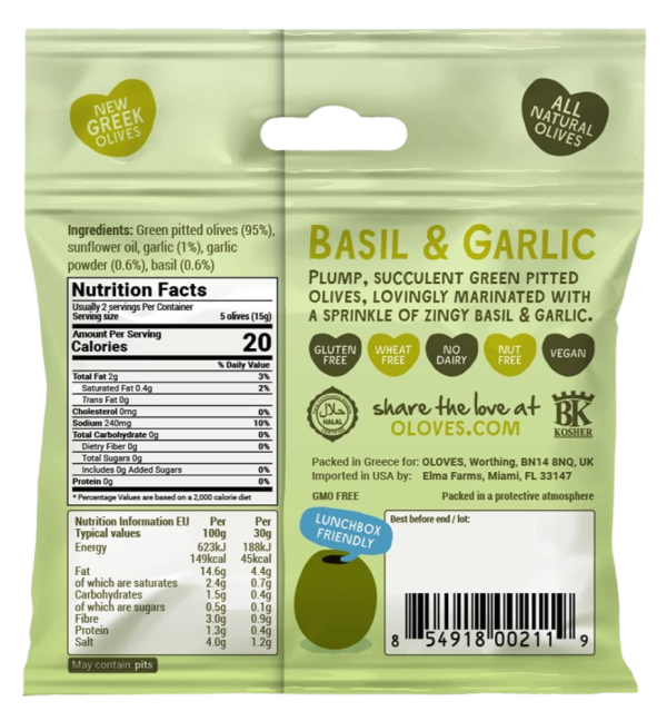 Basil & Garlic Green Pitted Olives (10 Pack) Supply