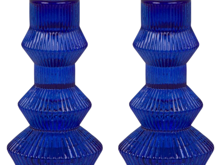 Cobalt Tapered Candle Holders (Set of 2) For Cheap