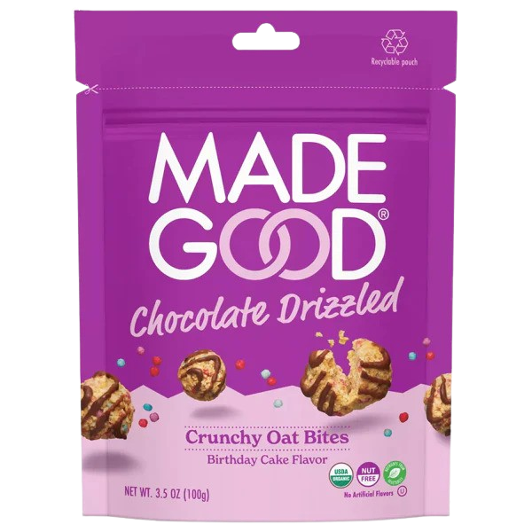 Birthday Cake Chocolate Drizzled Crunchy Oat Bites Hot on Sale