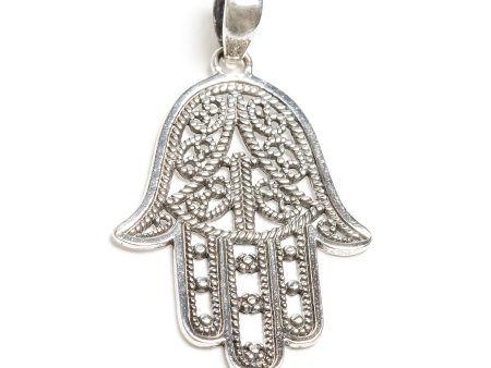 Hamsa eller Fatimas hand, hänge i silver Hot on Sale