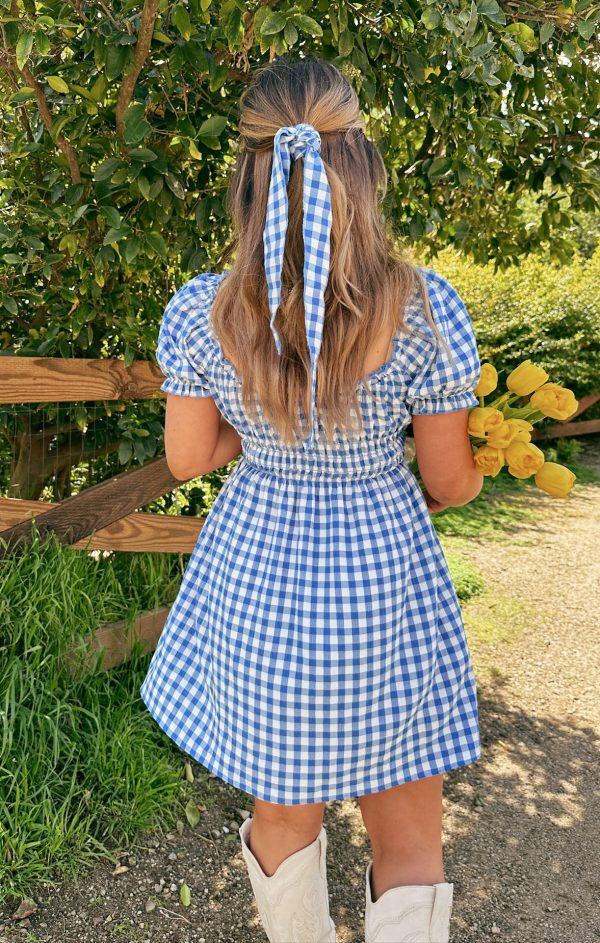 Navy Hair Bow Scarf ~ Blue Bounty Gingham Discount