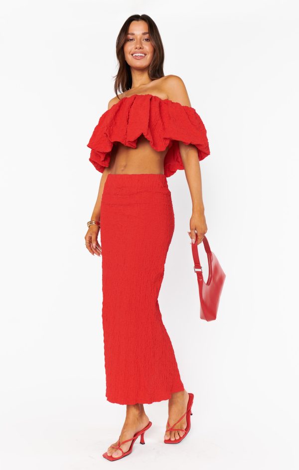 Maria Midi Skirt ~ Red Scrunch Cheap