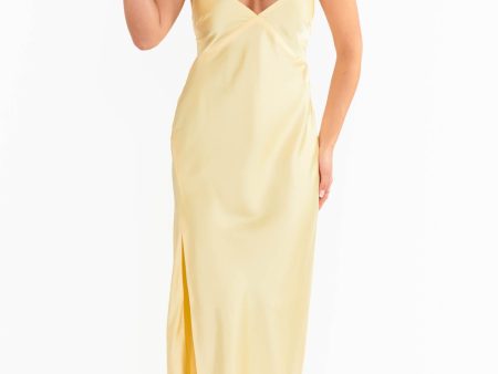 Anderson Maxi Dress ~ Pale Yellow Luxe Satin Online Hot Sale