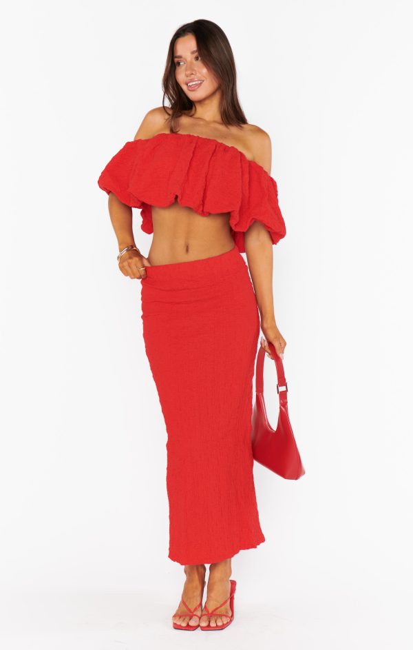 Maria Midi Skirt ~ Red Scrunch Cheap