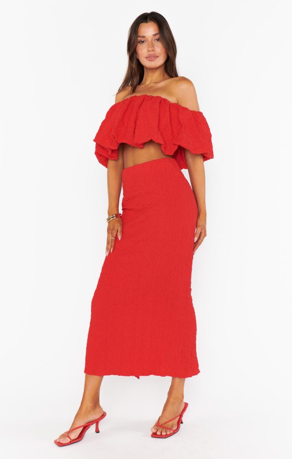 Maria Midi Skirt ~ Red Scrunch Cheap