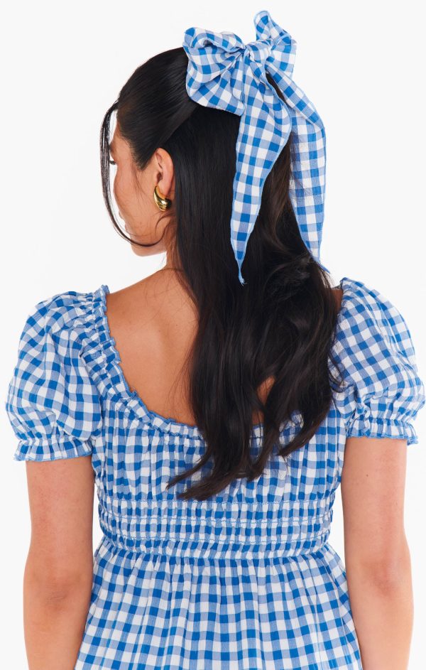 Navy Hair Bow Scarf ~ Blue Bounty Gingham Discount