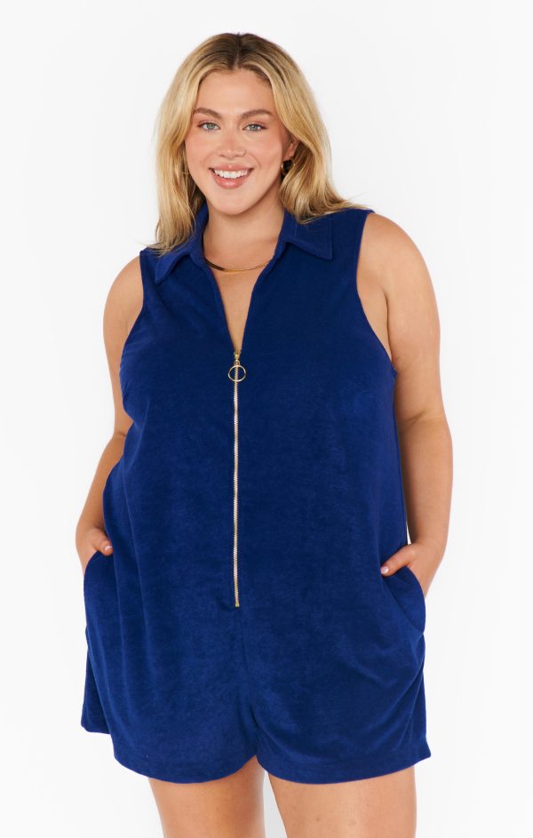 Reno Romper ~ Navy Blue Terry For Discount